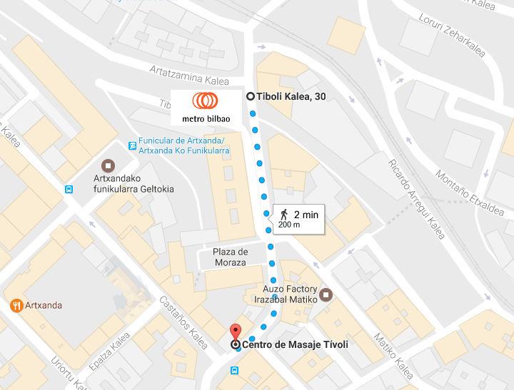 Mapa Estación de Metro al Centro de masaje donde trataremos su lumbago, por ejemplo.